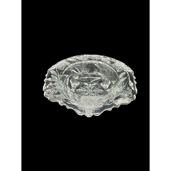 Vintage Leaded Etched Clear Crystal Footed Compote Bowl Floral Design 7" Diamete - Picture 11 of 16